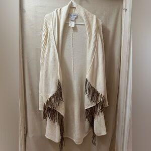 Nikki Jones Montréal Cream Fringe Knit Cardigan Boho Western M